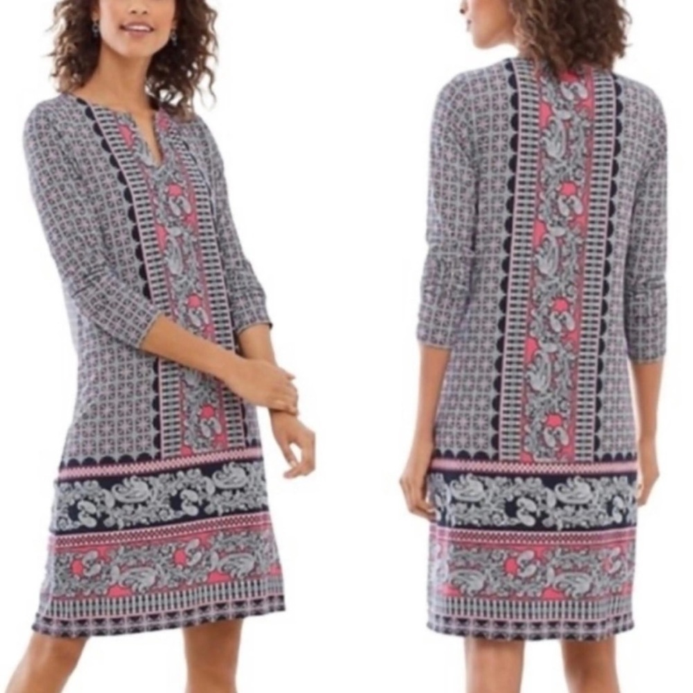 J Jill midi Kaftan dress paisley & geometric print blue/white/ pink Small Petite
